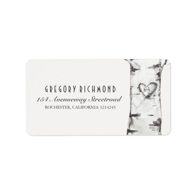 Birch Tree Rustic Carved Heart Wedding Label (Front)