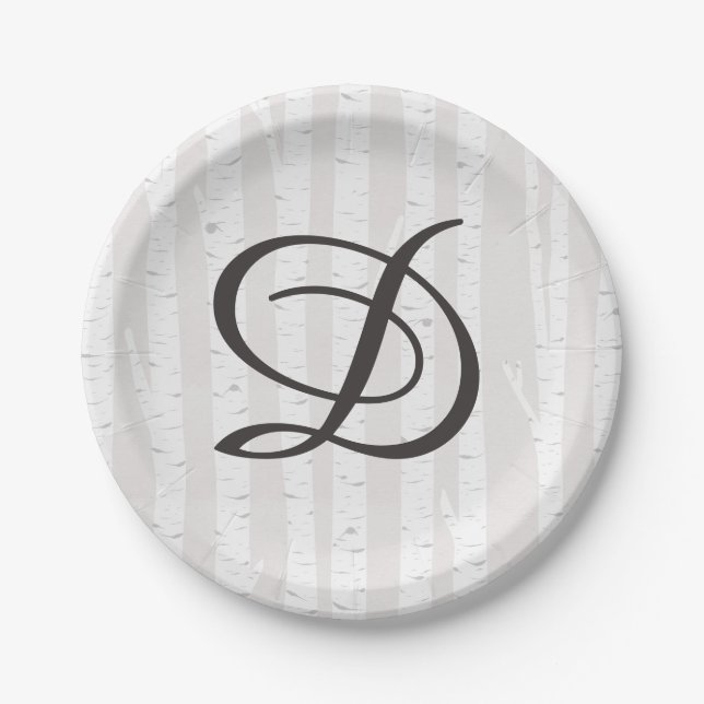 Birch Tree Rustic Nature Monogram Wedding Cake Paper Plates (Front)