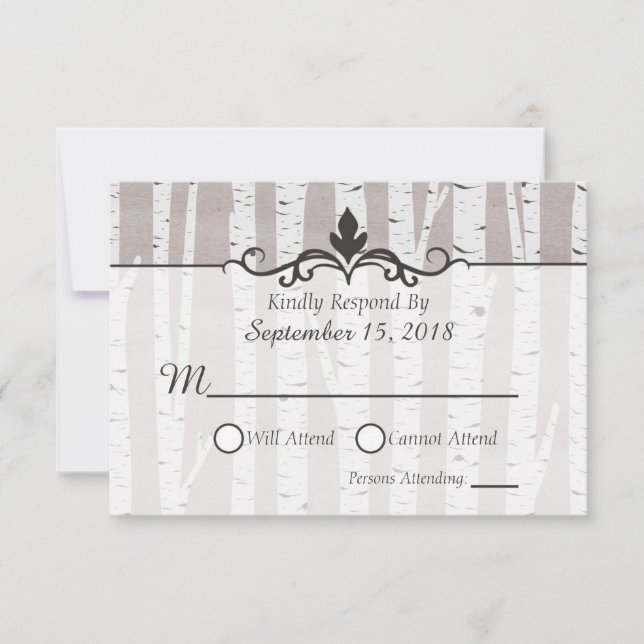 Birch Tree Rustic Nature Wedding Invitation RSVP (Front)