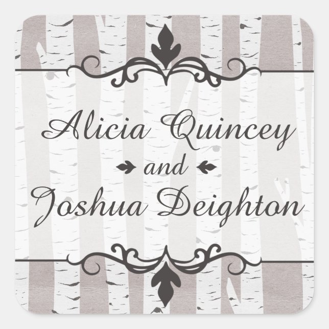 Birch Tree Rustic Nature Wedding Personalized Square Sticker (Front)