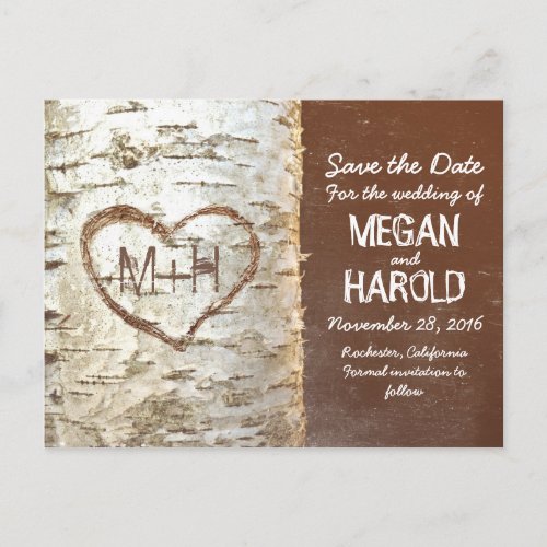 birch tree rustic save the date postcards