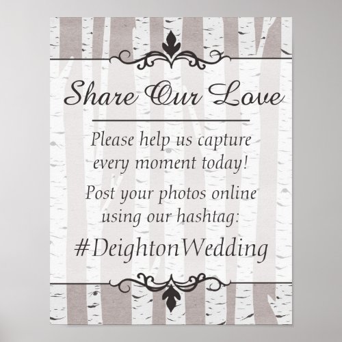 Birch Tree Rustic Wedding Hashtag Photos Sign