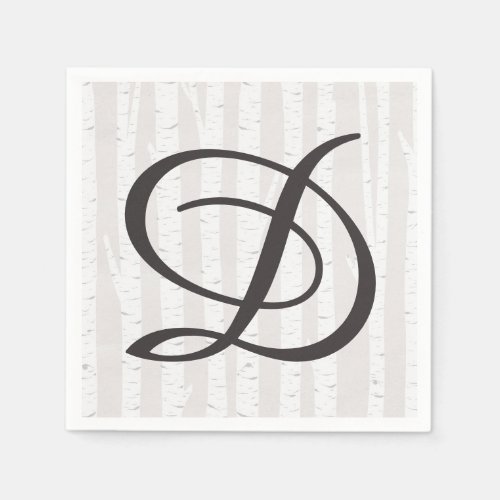 Birch Tree Rustic Wood Nature Wedding Monogram Napkins