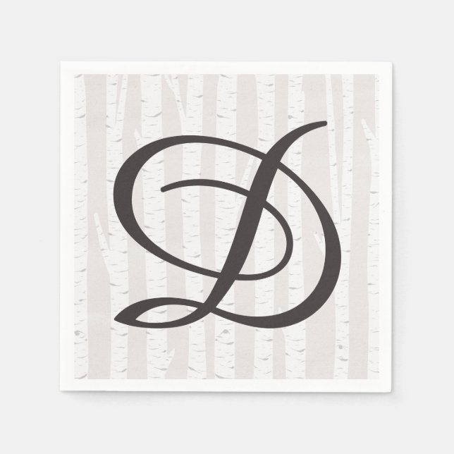 Birch Tree Rustic Wood Nature Wedding Monogram Napkins (Front)