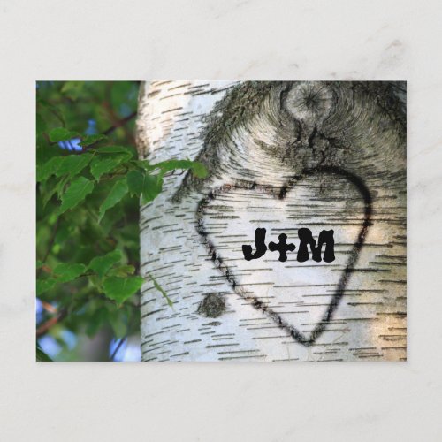 Birch Tree Save Date Bride Groom Heart Monograms Announcement Postcard