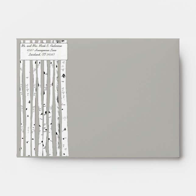 Birch Tree Silver Cloud Wedding Envelopes (Front)
