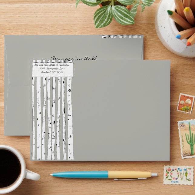 Birch Tree Silver Cloud Wedding Envelopes (Desk)