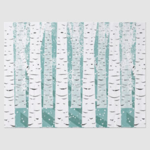 Birch tree snowflake winter woodland striped teal tissue paper