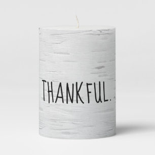 Birch Tree THANKFUL Text Pillar Candle