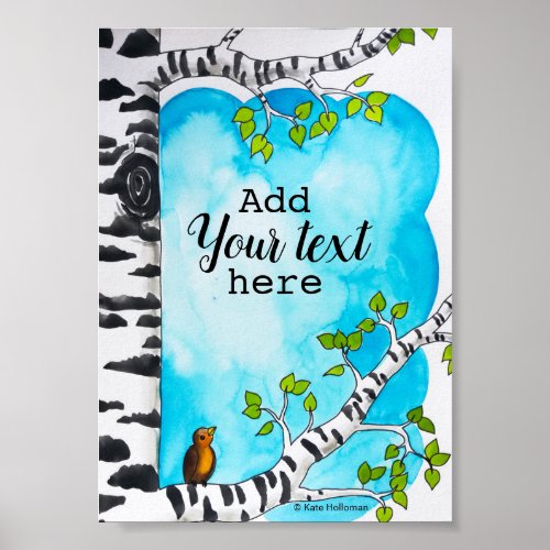 Birch Tree Watercolor Illustration with Text Poster