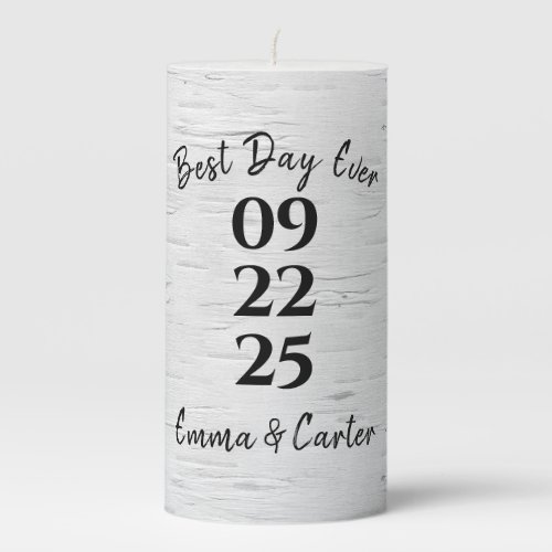 Birch Tree Wedding Date Pillar Candle