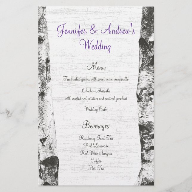 Birch Tree Wedding Menu (Front)