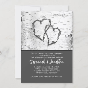 Birch Tree Wedding Two Hearts Invitation