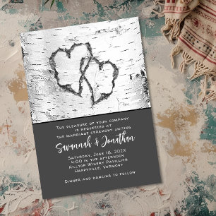 Birch Tree Wedding Two Hearts Invitation