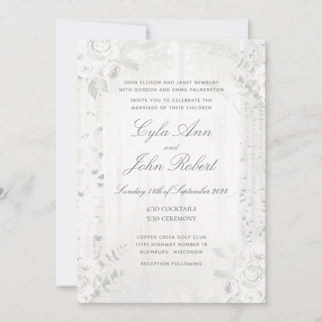 Birch Tree White Forest  Wedding Invitation (Front)