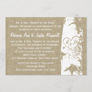 Birch Tree with Carved Heart and Initials Invitation