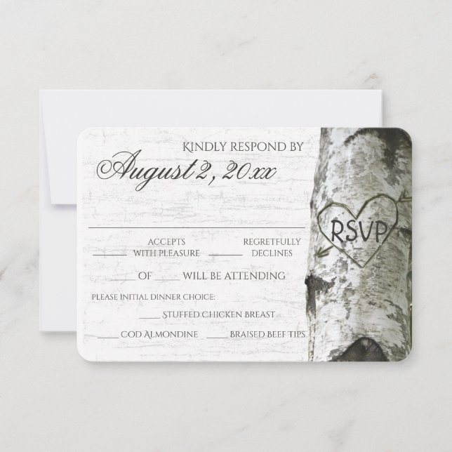 Birch Tree with Carved Heart RSVP Card (Front)