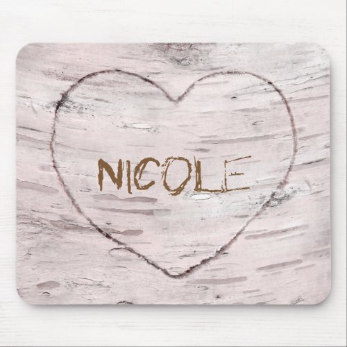 Birch Tree Wood  Carved Heart Rustic Country Mouse Pad