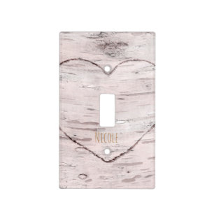 Birch Tree Wood & Heart Rustic Country Light Switch Cover
