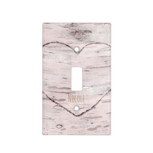 Birch Tree Wood  Heart Rustic Country Light Switch Cover