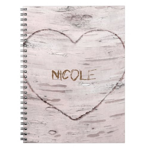 Birch Tree Wood  Heart Rustic Personalized Notebook