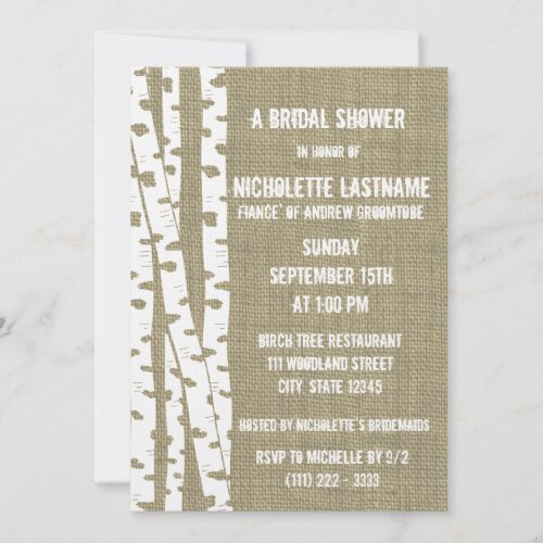 Birch Trees and Burlap Bridal Shower Personalized Invites