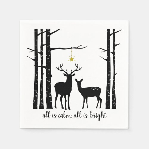 Birch Trees and Deer Christmas  Napkins