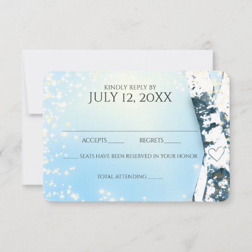 Birch Trees and Sparkle Sky Blue Wedding RSVP Card