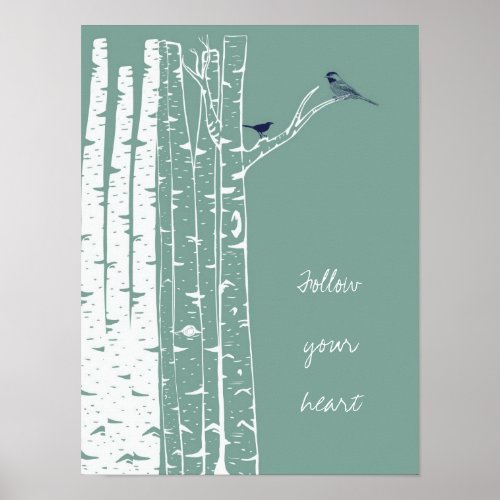 Birch Trees Bird Sage Poster