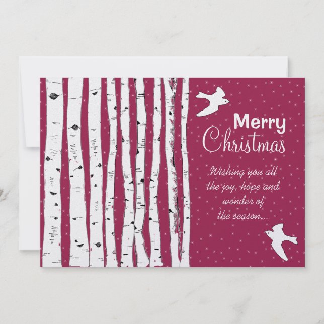 Birch Trees & Birds Merry Christmas Holiday Card (Front)