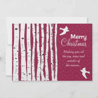 Birch Trees & Birds Merry Christmas Holiday Card