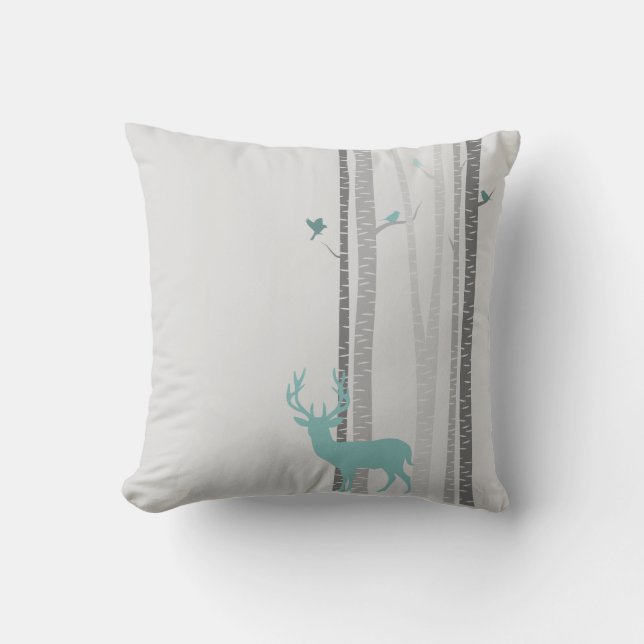 Birch Trees Deer Inspirational quote Throw Pillow (Front)