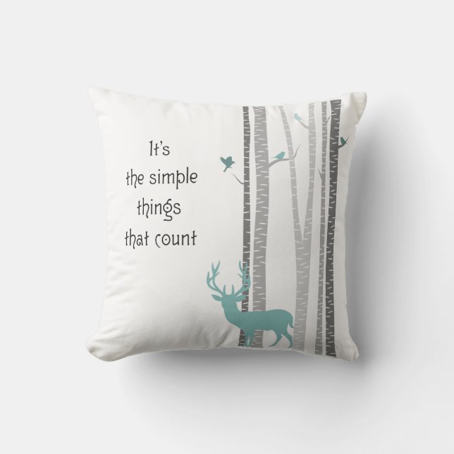 Birch Trees Deer Inspirational quote Throw Pillow (Front)