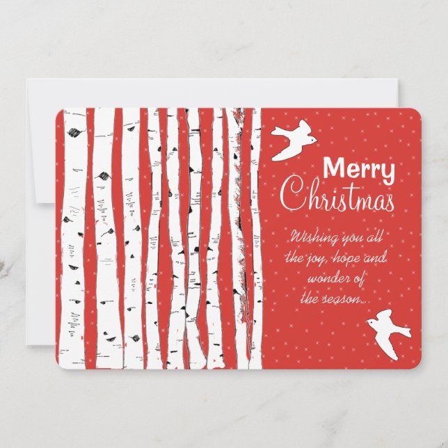 Birch Trees Doves Peace for All Merry Christmas Holiday Card (Front)