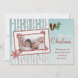 Birch Trees & Flying Birds Red Merry Christmas Holiday Card