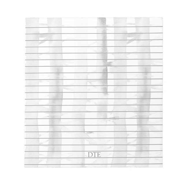 Birch Trees Grey Lined Monogram Personalized  Notepad (Front)