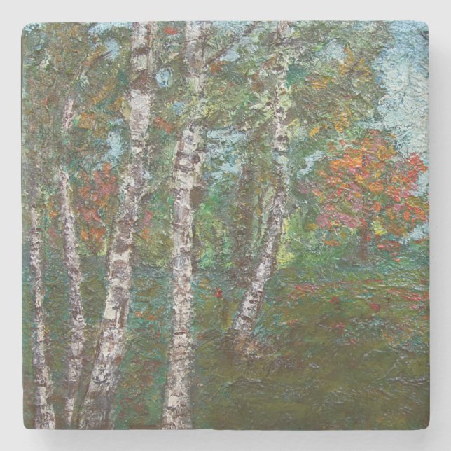 Birch Trees in a Romanian Forest (by Kimon Loghi) Stone Coaster (Front)