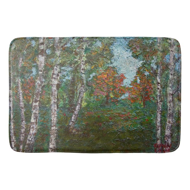 Birch Trees in a Woodland Forest (by Kimon Loghi) Bath Mat (Front)