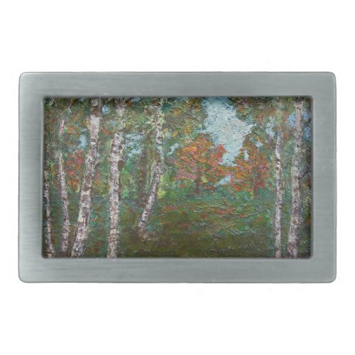 Birch Trees in a Woodland Forest by Kimon Loghi Belt Buckle