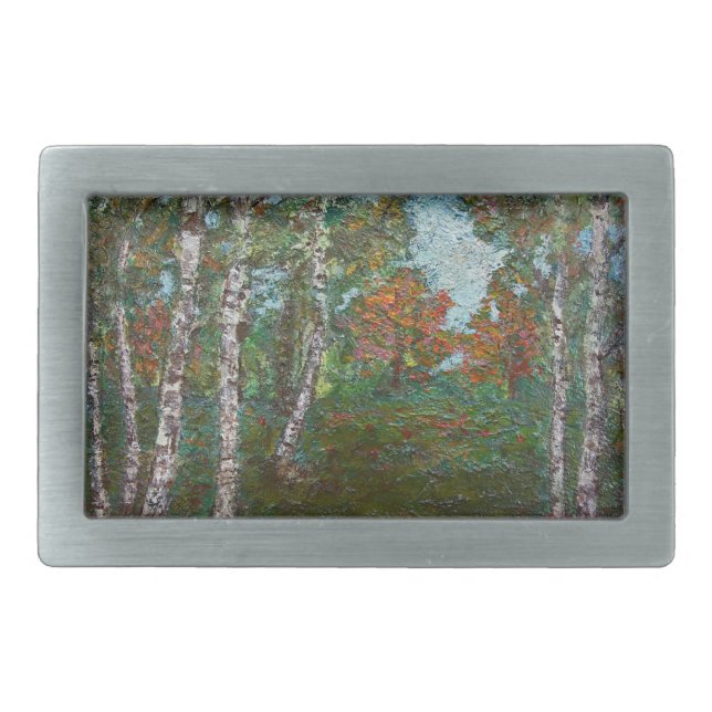 Birch Trees in a Woodland Forest (by Kimon Loghi) Belt Buckle (Front)
