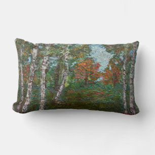 Birch Trees in a Woodland Forest (by Kimon Loghi) Lumbar Pillow