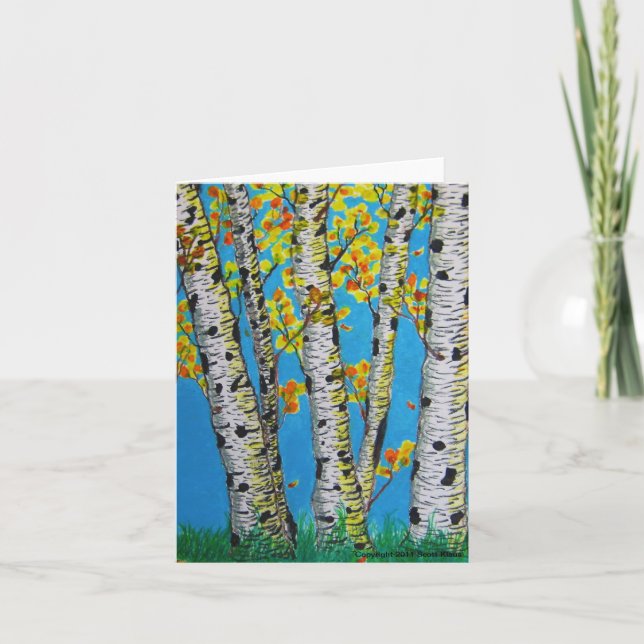 Birch Trees in Autumn Note Cards - Portrait View (Front)