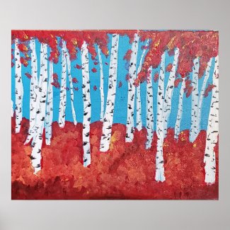 Birch Trees in Fall Acrylic Painting Print
