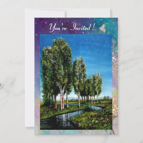BIRCH TREES IN TUSCANY blue green sparkles Invitation