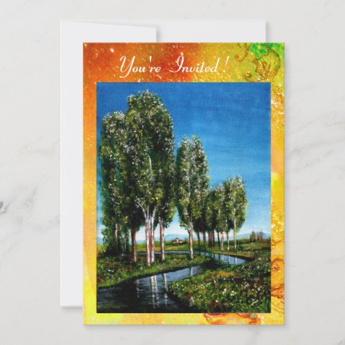 BIRCH TREES IN TUSCANYgreen brown yellow sparkles Invitation