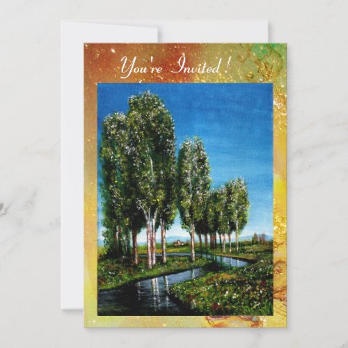 BIRCH TREES IN TUSCANYgreen brown yellow sparkles Invitation