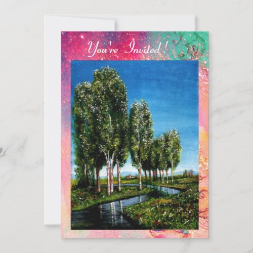 BIRCH TREES IN TUSCANYgreen pink gold sparkles Invitation