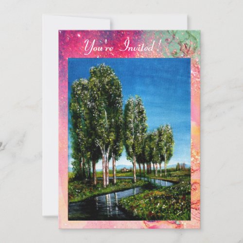 BIRCH TREES IN TUSCANYgreen pink gold sparkles Invitation