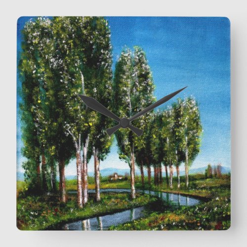 BIRCH TREES IN TUSCANY SQUARE WALL CLOCK