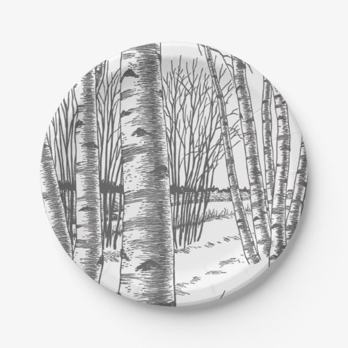 Birch Trees In Winter Christmas Xmas Paper Plates